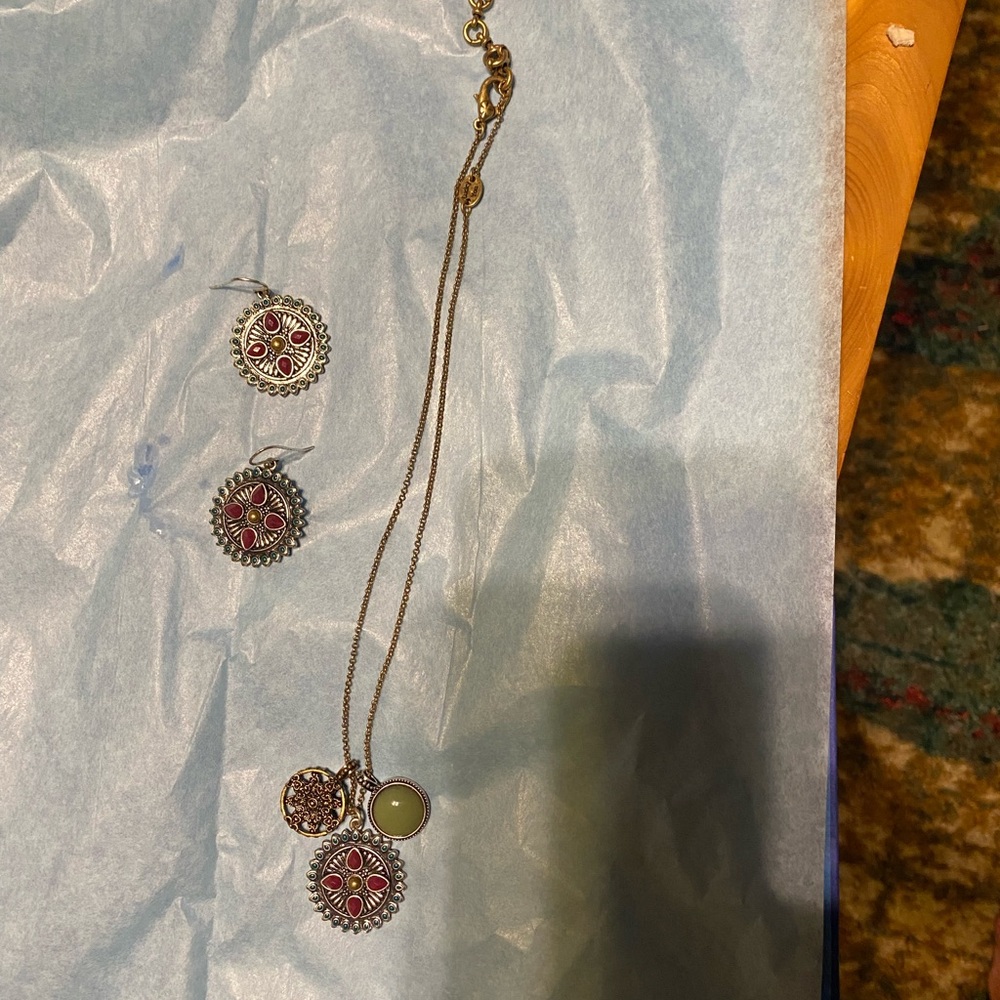 Lucky brand Boho silver  and Gold Pendant Necklace & Earring Set